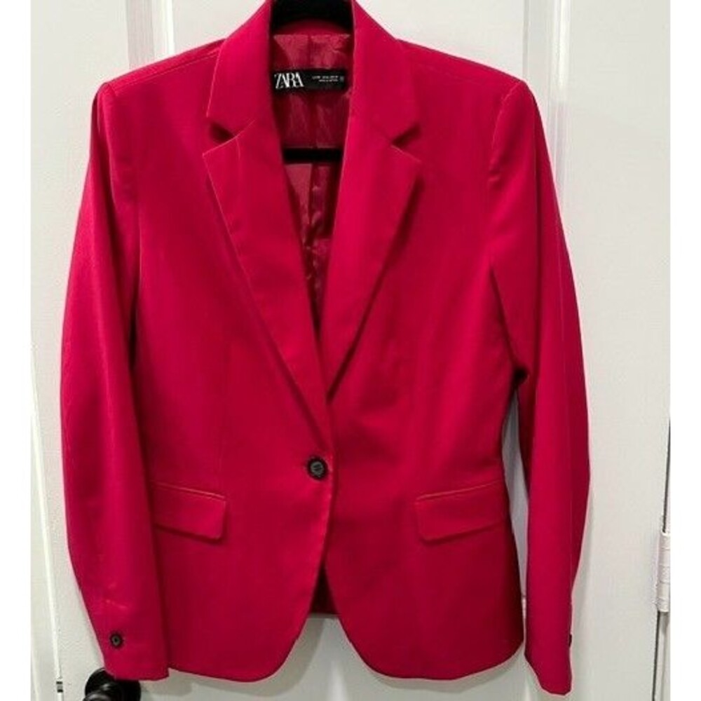 ZARA Hot Pink Notch Lapel One-Button Lined Blazer Women’s SZ8 Single-Breasted